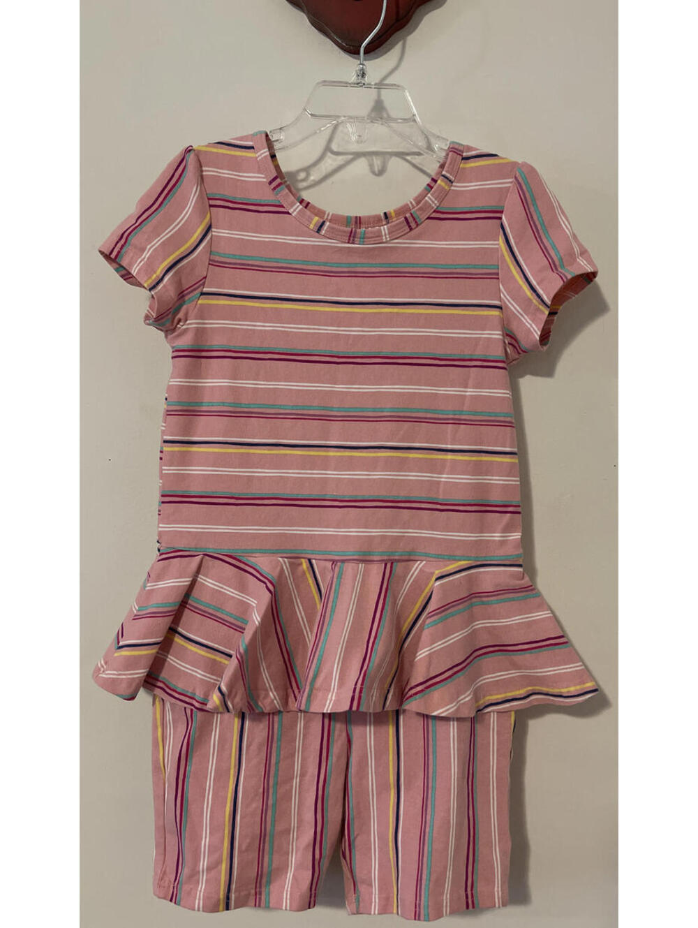 Dot Dot Smile Girls Size 7 Pink Striped Ruffled Pull-On Romper Jumpsuit! A3612